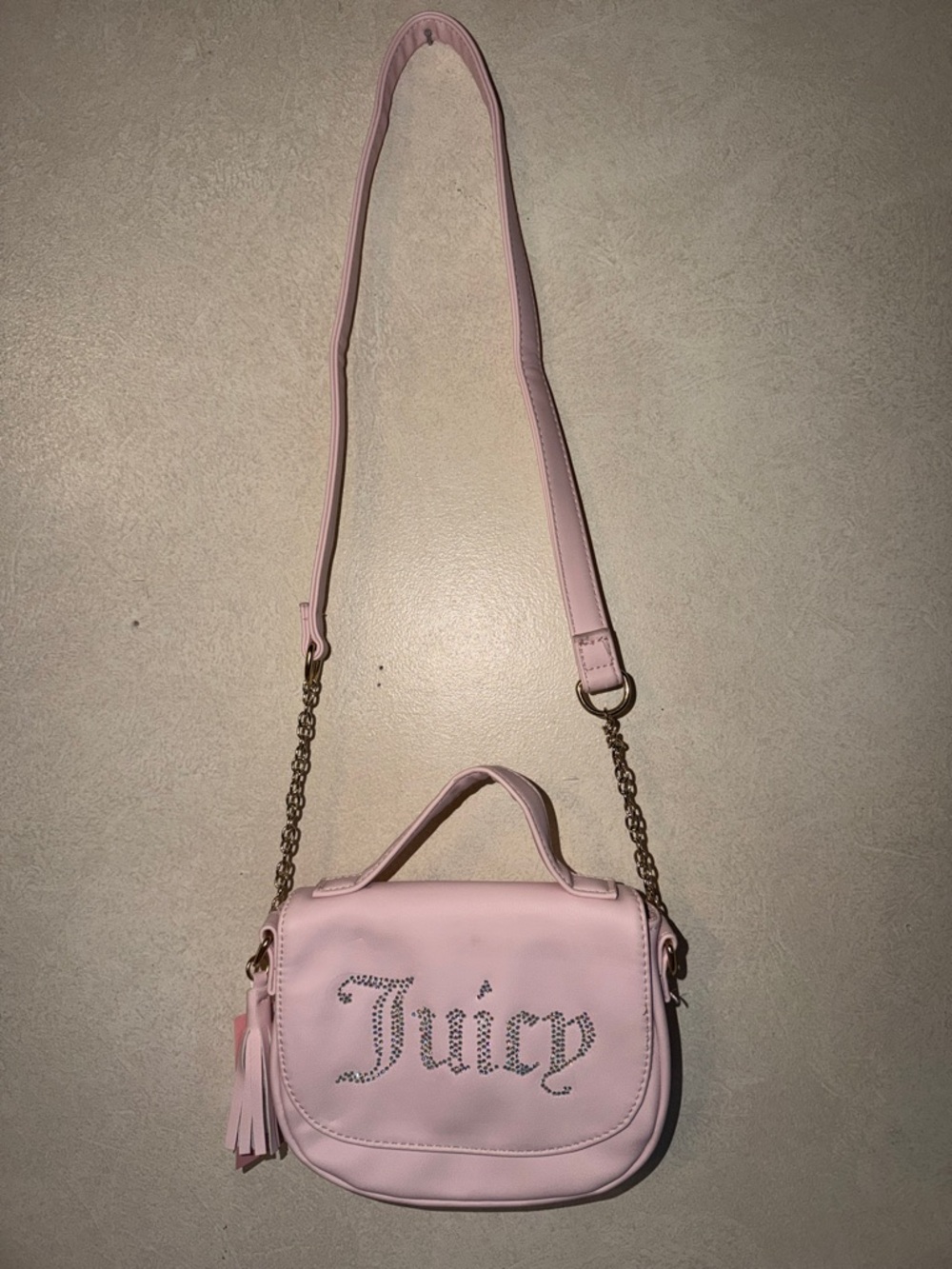 NWT *flawed* Juicy Couture Light Pink Rhinestone Logo Mini Crossbody